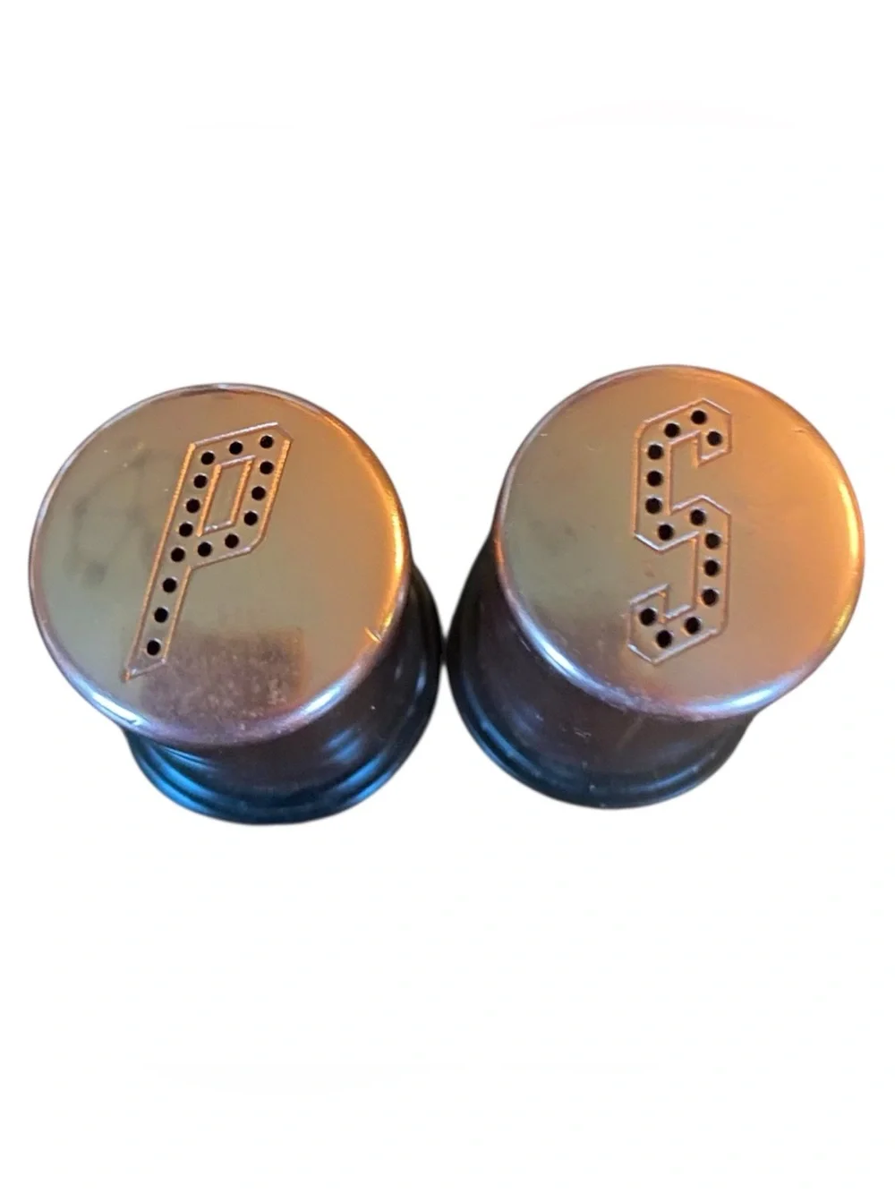Vintage Mid Century Modern MCM Aluminum Copper Craft Salt Pepper Shakers 1950s